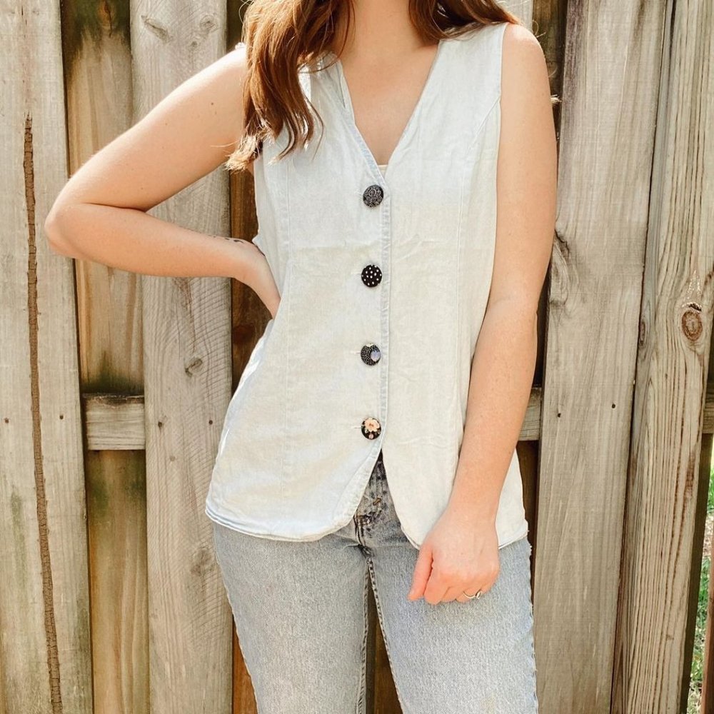 Vintage Simply Blossom Chambray Vest